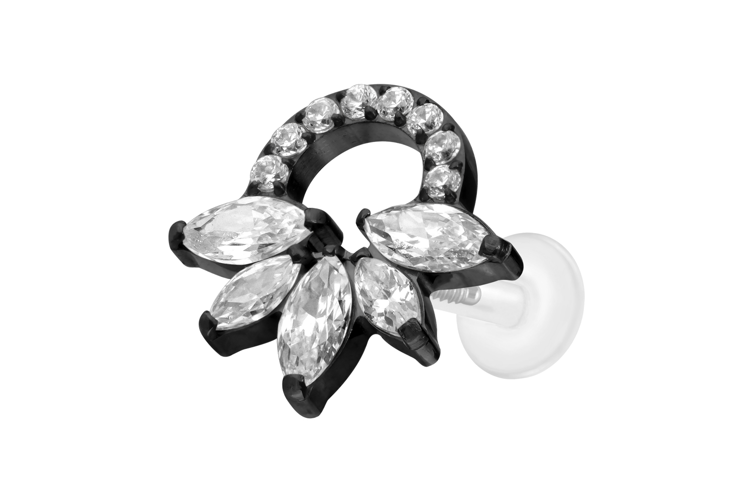 PTFE Labret Piercing mit Innengewinde + Titan-Aufsatz KRISTALLRASSEL